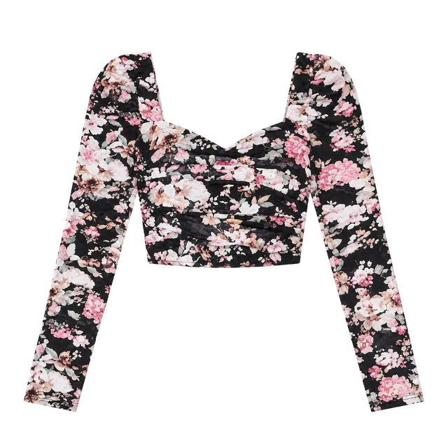 Astr The Label Erica Floral Ruched Long dark romantic, feminine, coquette 