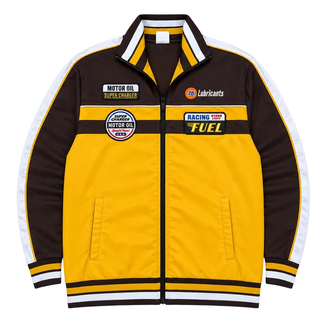 76 Lubricants Racing Fuel Track Jacket Size LL Brown Yellow Full Zip