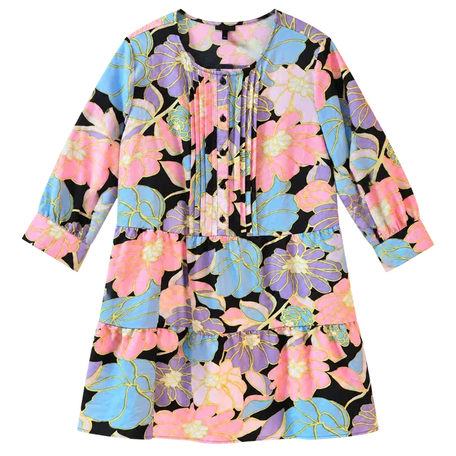 Who what wear Dress Size L Floral Print Long Sleeve Pleated Tiered
