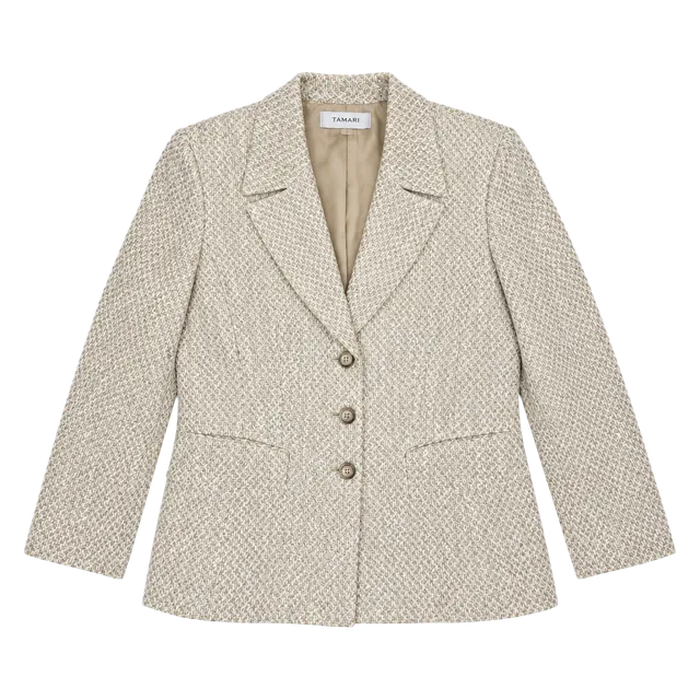 Tahari Arthur S. Levine Tweed Blazer Size 16 Neutral Tan Wool Blend