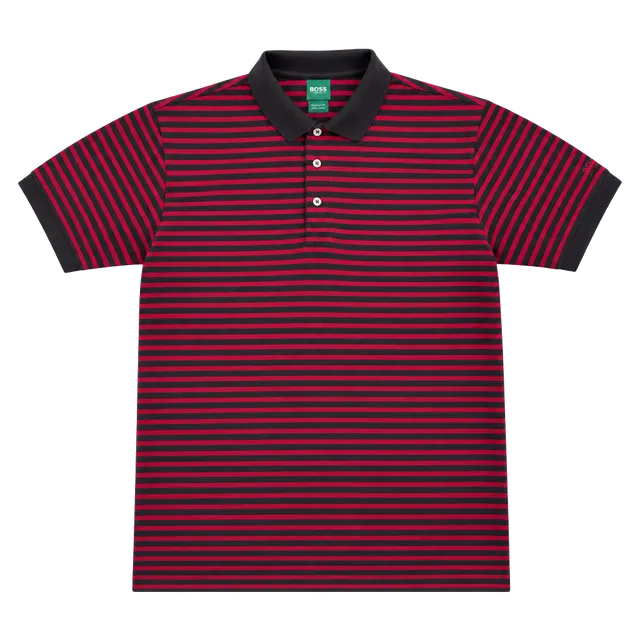 Hugo Boss Golf Polo Shirt Large Striped 100% Cotton Embroidered Logo Preppy