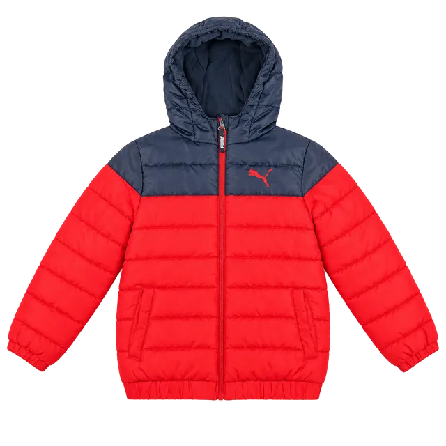 Kids Puma Puffer Jacket Size 5 Red Navy Blue Hooded Boys Winter Coat#178