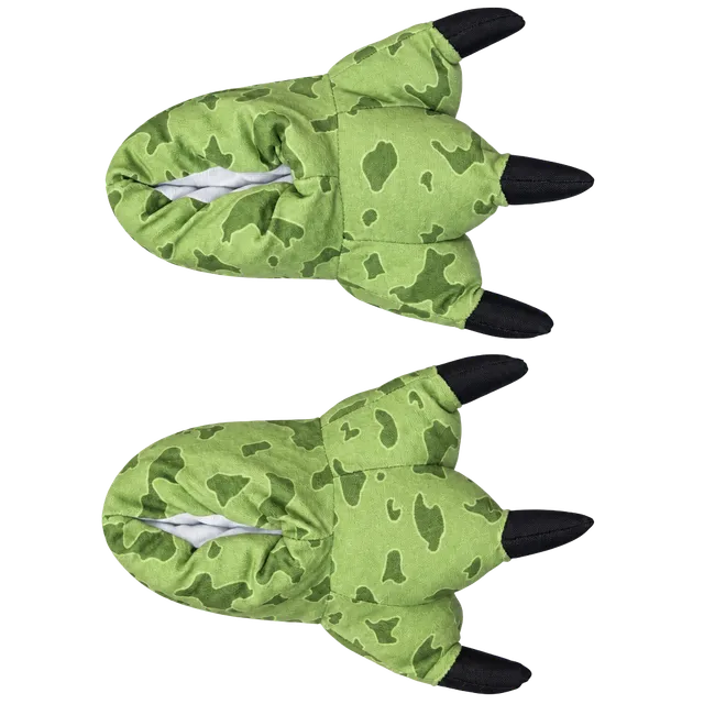 Happy Feet Dinosaur Claw Slippers Green Plush Novelty Shoes Size S