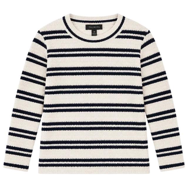 Talbots Striped Top Size SP White Blue Knit Short Sleeve