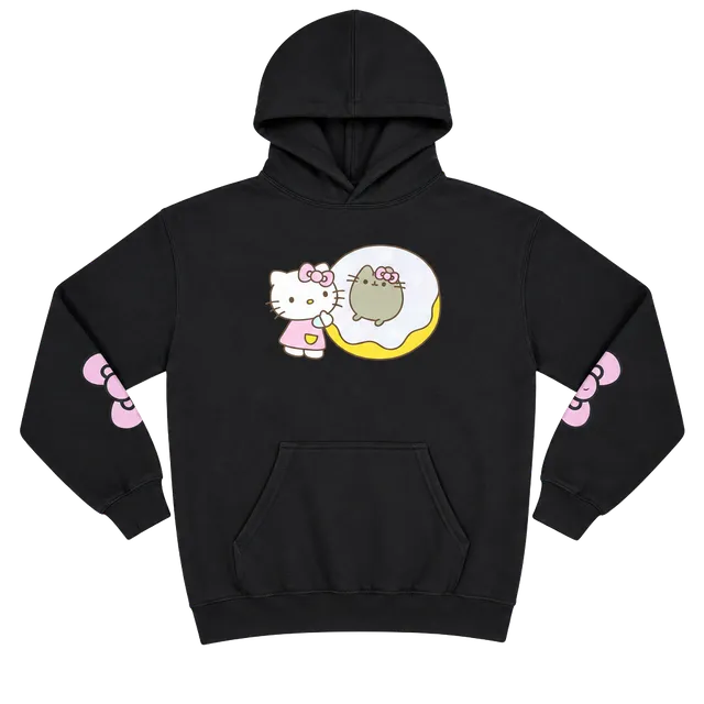 Hello Kitty x Pusheen Black Hoodie Sweatshirt Graphic Donut