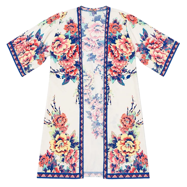 Flying Tomato Floral Kimono Size S/M Rayon Long Cardigan