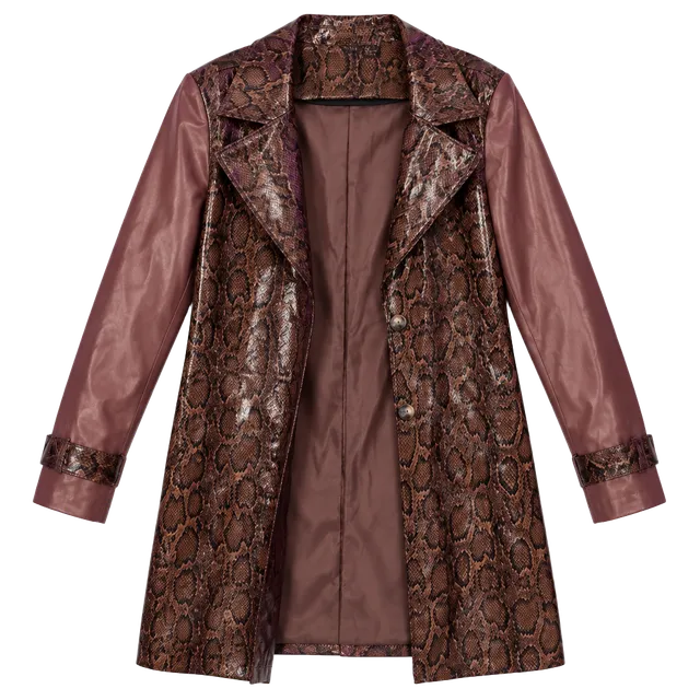 Faux Leather Trench Coat Size M Brown Snake Print
