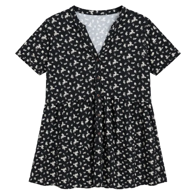 Wonderly Tiered Dress Size L Black Floral Button Front