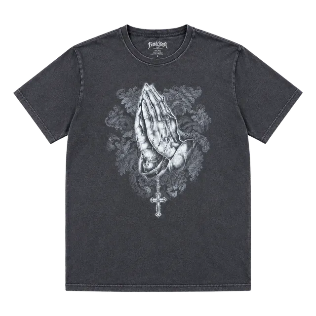 Y2K faded Fifth Sun Praying Hands Graphic T-Shirt XL Black