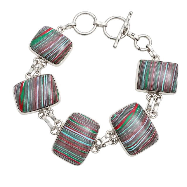 Sterling Silver Fordite Link Bracelet 925