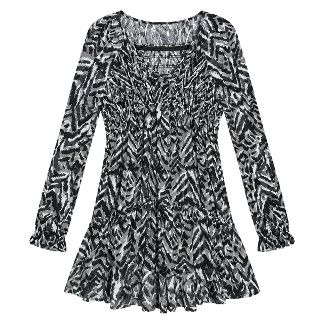 Beachlunchlounge Women's Black and Gray, Gathered V-Neck Dress Sz S