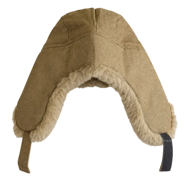 Winter Trapper Hat Aviator Ushanka Beige Corduroy Shearling Ear Flaps