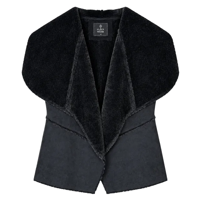 Clockhouse Faux Fur Suede Vest Size G Black Open Front Layering