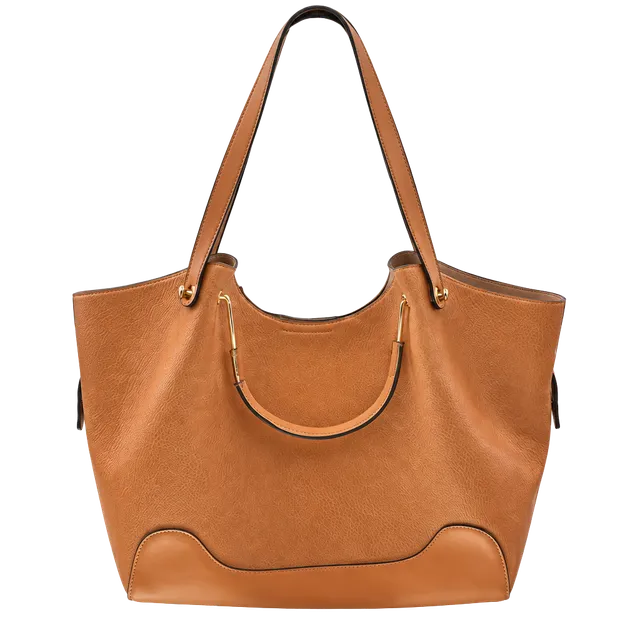 Sondra Roberts Squared Tan Pebbled Leather Tote Bag