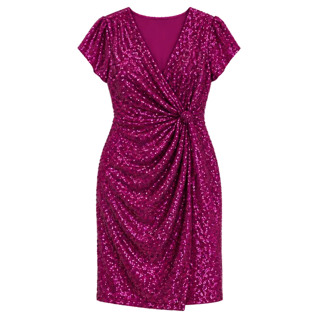 JM studio women’s Sequin Wrap-Front Magenta Party Dress 8
