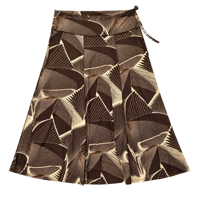 Caribe Vintage Abstract Print Midi Skirt Brown Beige A-Line Y2K