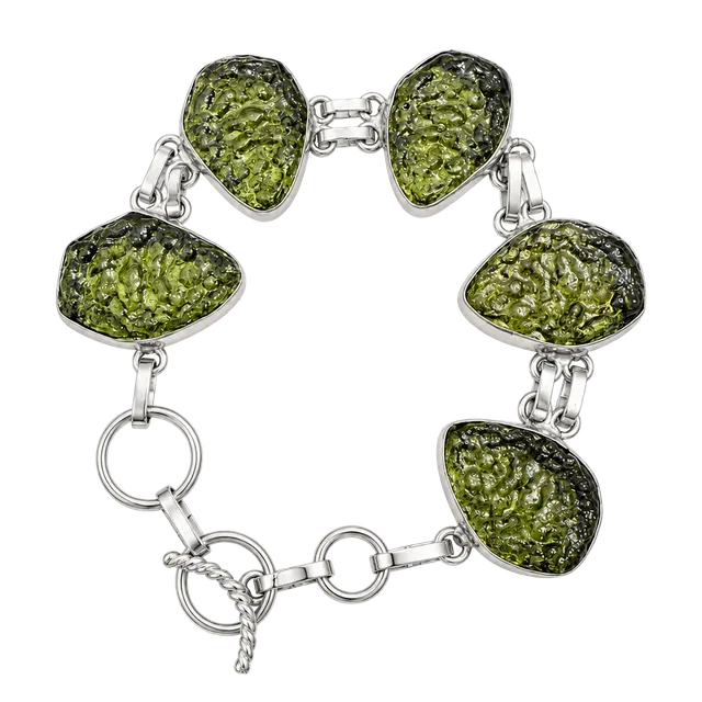 Handmade Sterling Silver 925 Moldavite Gemstone Link Bracelet