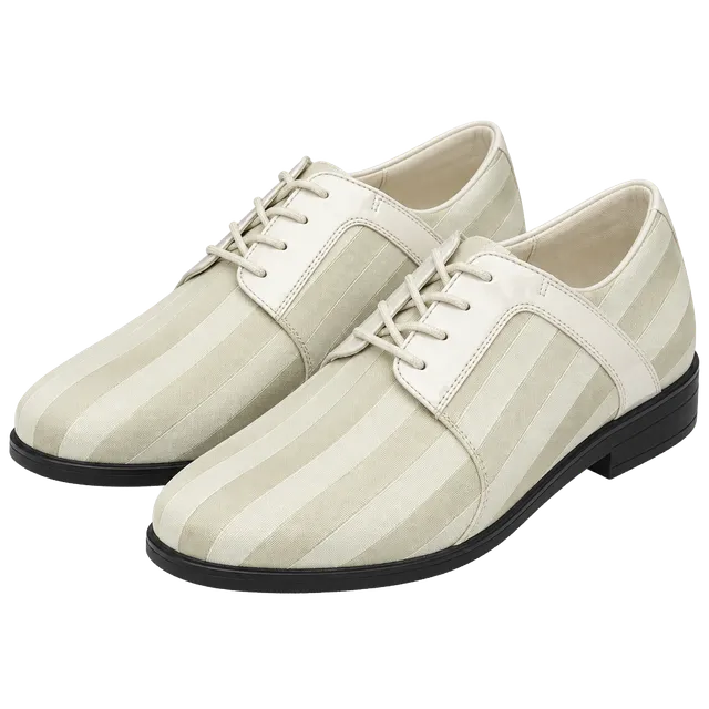 Hugo Vitelli Striped Satin Formal Dress Shoes Cream White