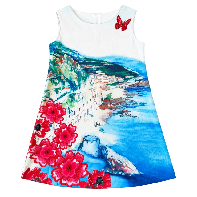Kinloch Anderson Girls Dress White Mediterranean Coastal Scenic Butterfly 11