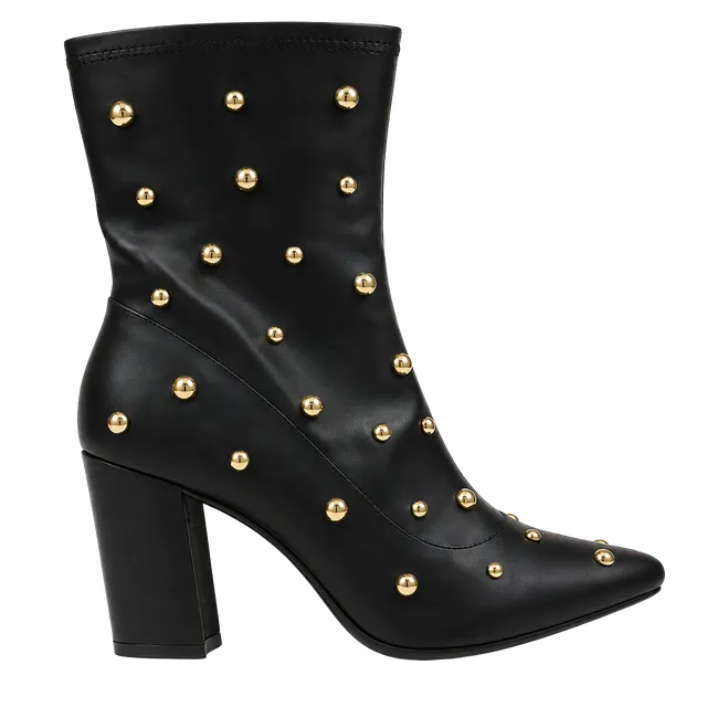 Women’s sz 7.5 new in box black gold studded zip up heeled boots I. N. C.