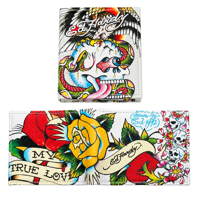 Ed Hardy GF97628EHQA Skull And Rose white Wallet With Box
