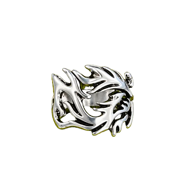 Tribal Dragon Flame Ring Titanium Steel Silver Statement Band Size 7