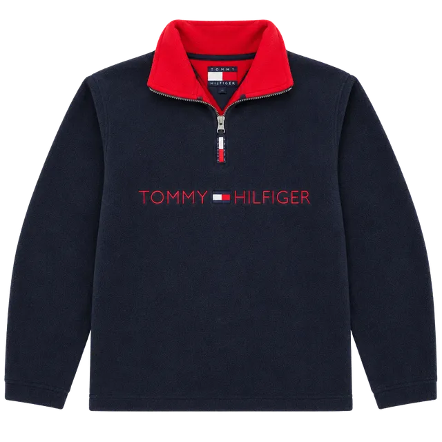 Tommy Hilfiger Vintage 90s Y2K Navy Red Quarter Zip Fleece Pullover XL