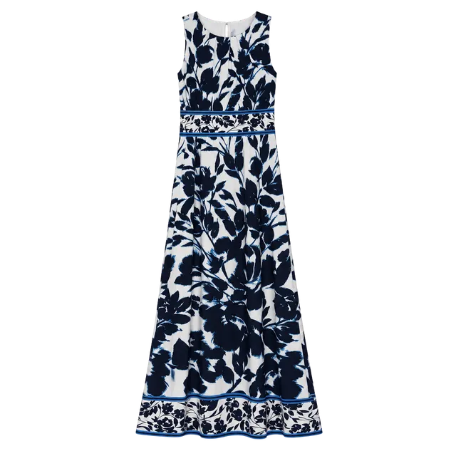 London Times Floral Maxi Dress Size 10 Blue White Sleeveless
