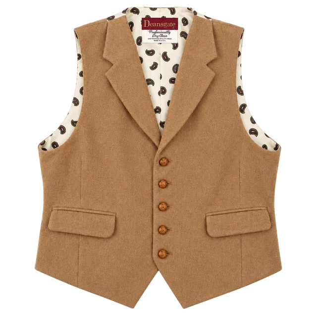 Vintage Deansgate Camel Wool Blend Paisley Lined Vest Made USA Unisex
