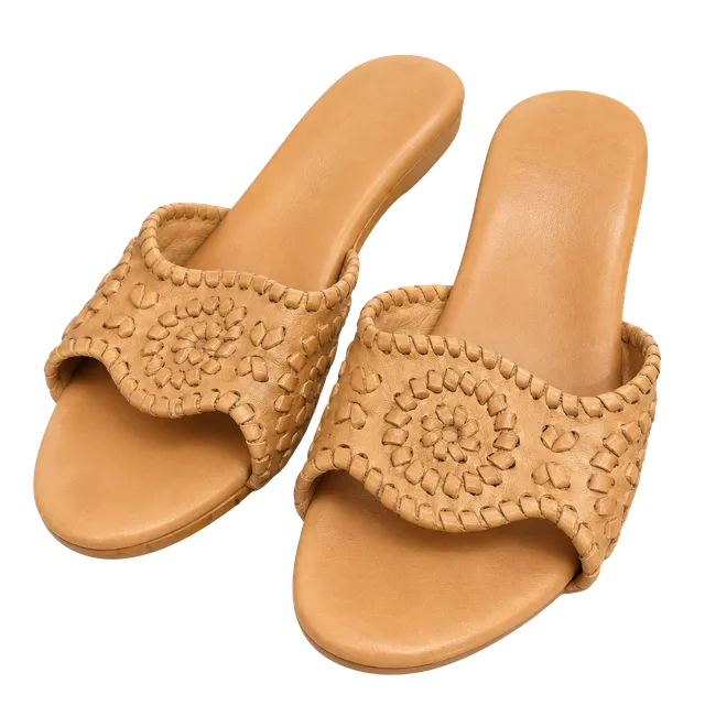 Jack Rogers Wedge Sandals Size 7M Tan Leather Woven Slides