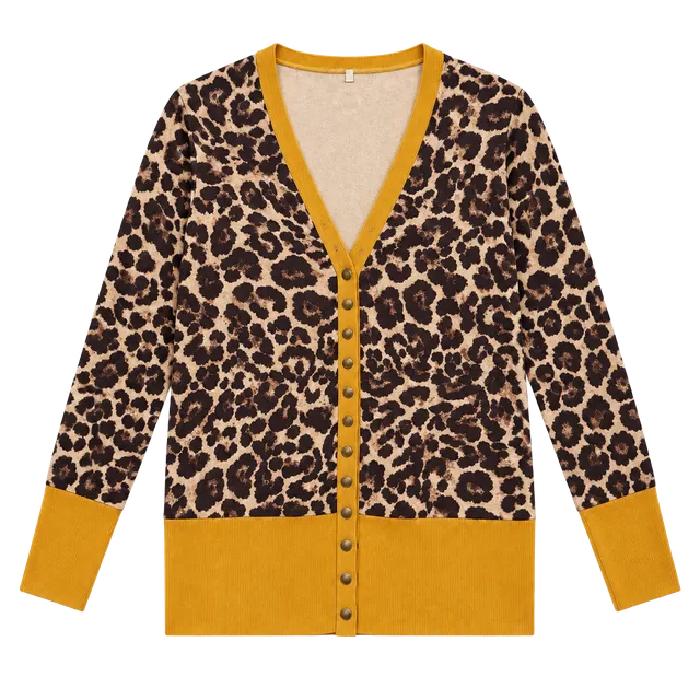 Unbranded Leopard Print Cardigan Mustard Trim