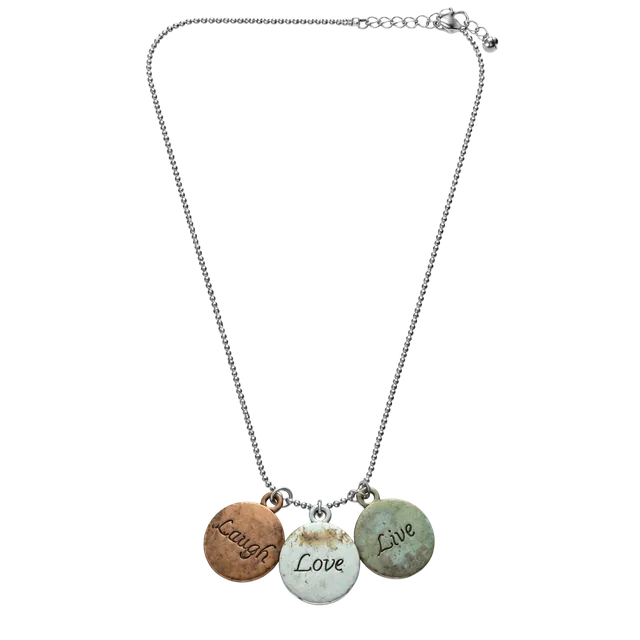 Essence of Life LIVE LOVE LAUGH Necklace Crystals Tricolor Pendant ...,