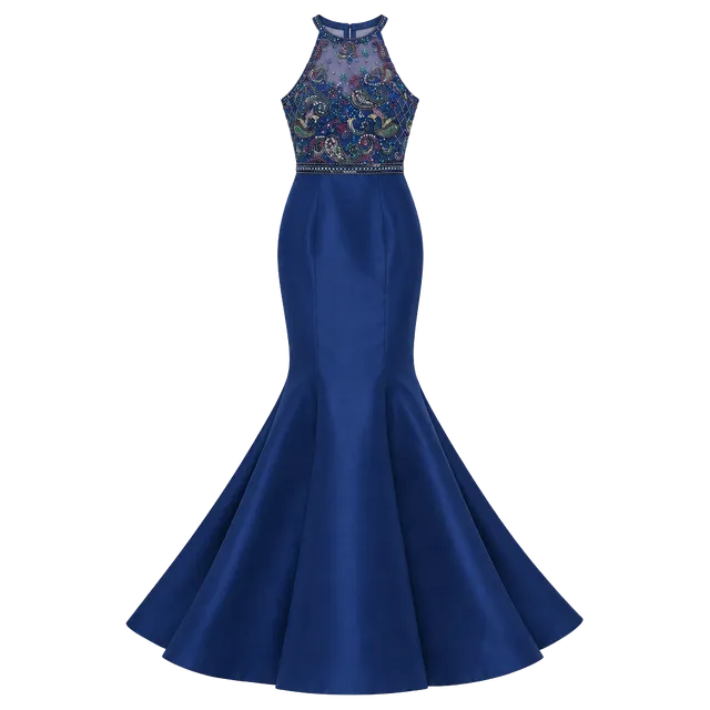 Sherri Hill Beaded Halter Mermaid Prom Dress Size 0 navy