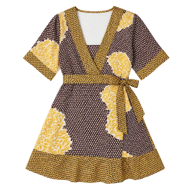 Y2K Wet Seal Tunic Top Brown Yellow Print