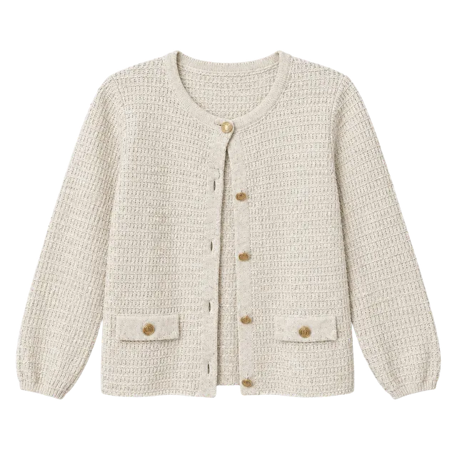 Greige Cardigan Size M Off-White Gold Button Knit Sweater