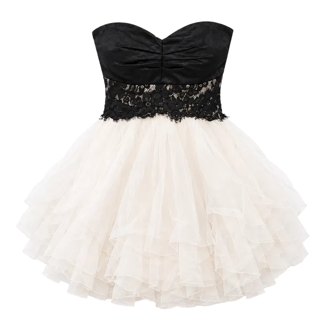 Teeze Me Corset Dress Size 9 Black White Lace Tulle Strapless Mini