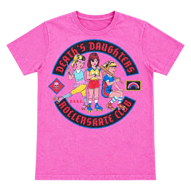 Next Level Death's Daughters Rollerskate Club T-Shirt Size L Pink Graphic Tee
