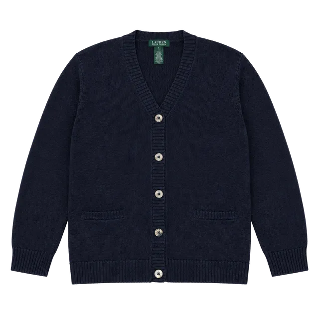 Lauren Ralph Lauren Cardigan Size L Navy Blue Cotton V-Neck Sweater