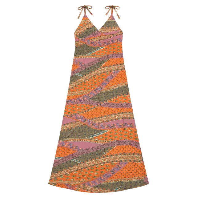 Boho Style Maxi Dress Size S 100% Silk Halter