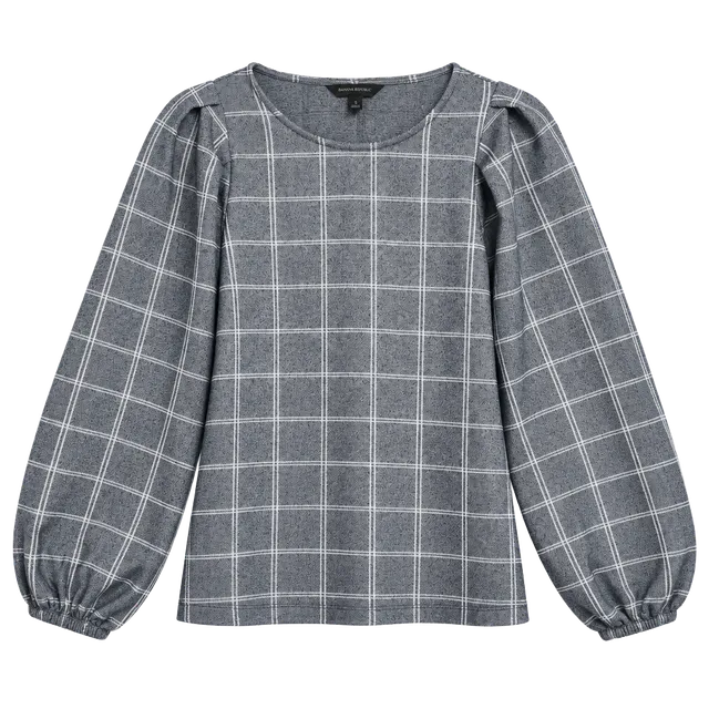 Banana Republic Plaid Puff Sleeve Top Size S Blue White