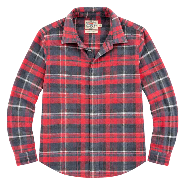 Faherty Brand Plaid Flannel Shirt Size L Red Navy Organic Cotton