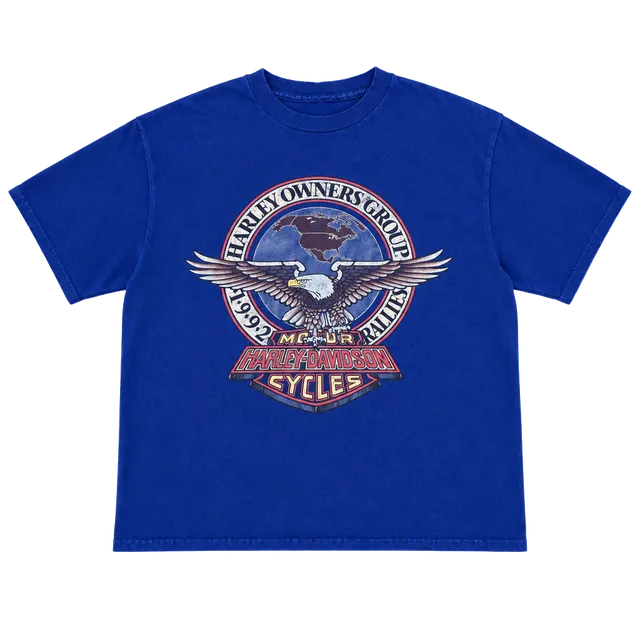 Vintage 1992 Harley Davidson Shirt Large Cropped Hanes Beefy T Reno Nevada Blue