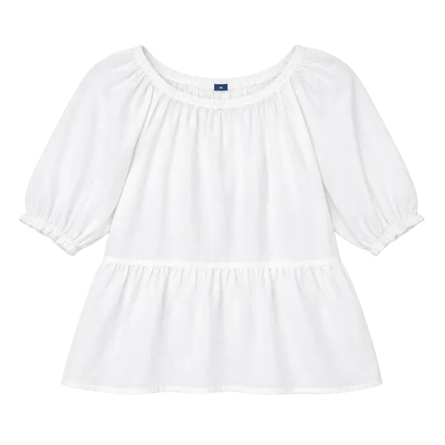 Old Navy Peplum Top Size XS White Cotton Short Puff Sleeve Cutout Back