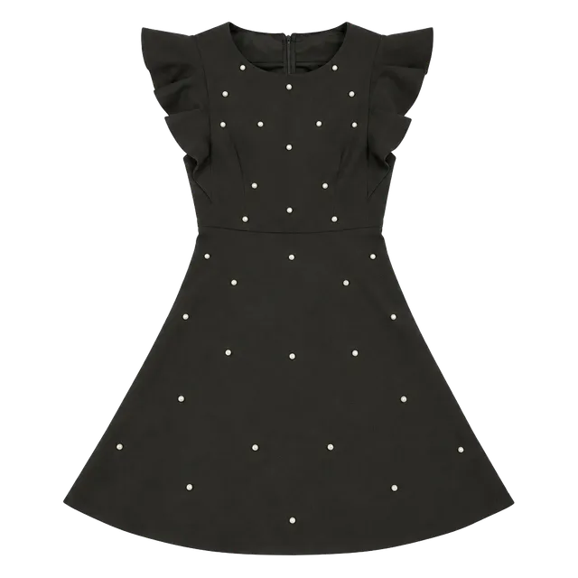 Midnight Doll Flutter Sleeve Pearl Dress Size M Black