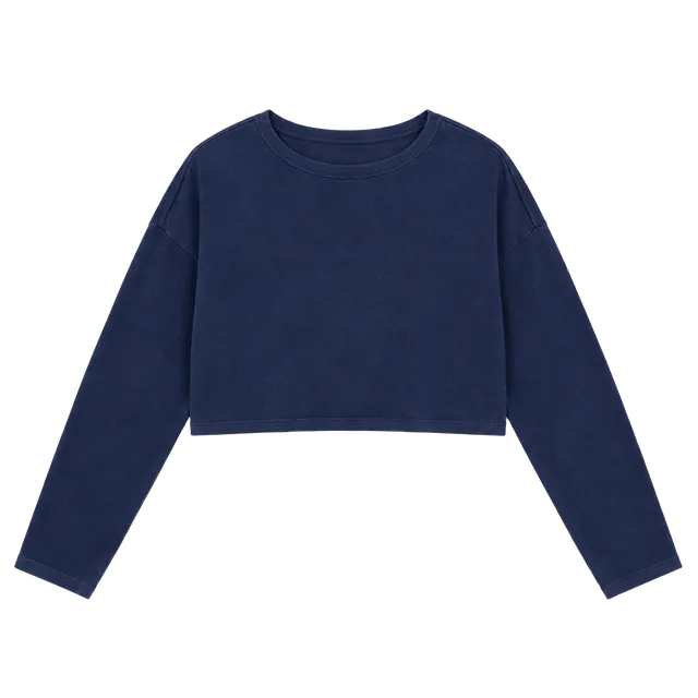 John Galt California Navy Crop Sweater One Size Blue Cotton Knit Scoop Neck