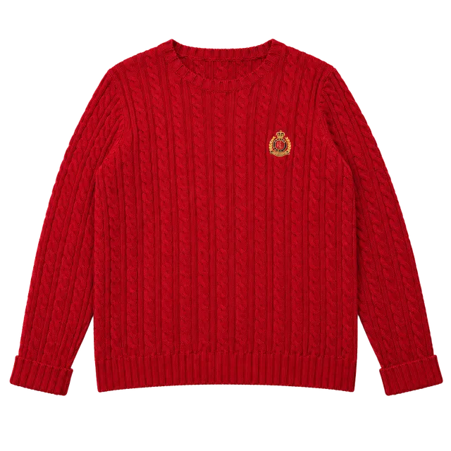 Red Lauren Ralph Lauren Sweater Size P/P Red 90’s Cotton Cable Knit Crest Logo