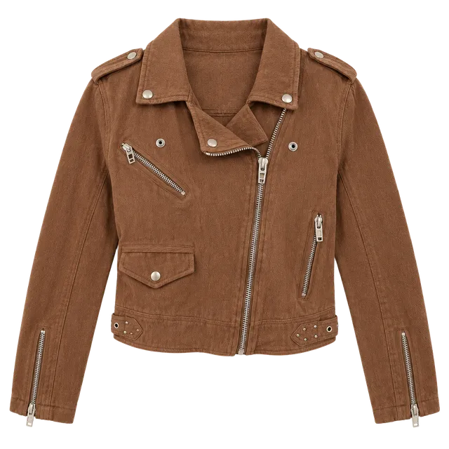 Blokette BlankNYC Brown Crepe Moto Jacket Size M Textured Cotton Biker