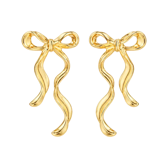 Gold Bow Drop Earrings for Women