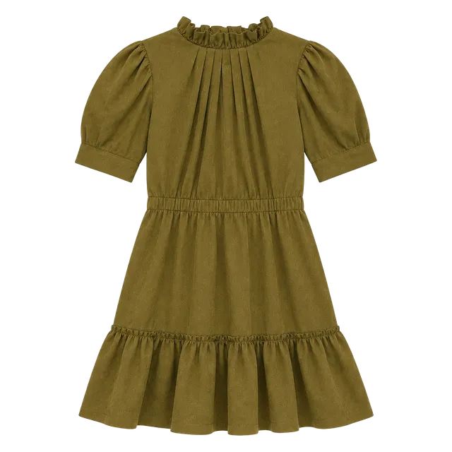 Alice + Olivia Puff Sleeve Tiered Mini Dress Size 4 Olive Ruffle Neck Boho 