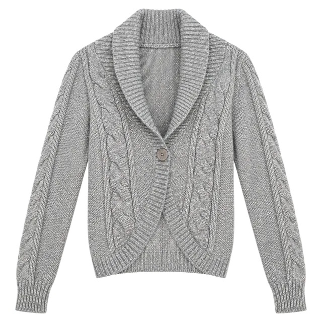 New York & Company Cardigan Sweater Size S Grey Cable Knit Shawl Collar